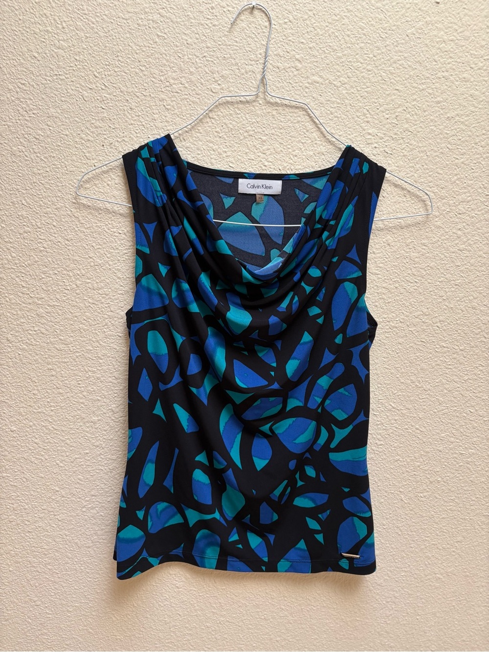 Calvin Klein Black Tank with Blue & Teal Abstract Print